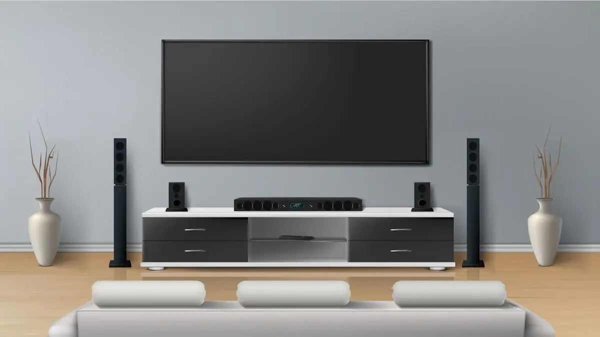 Modernes Wohnzimmer mit Fernseher und Soundbar